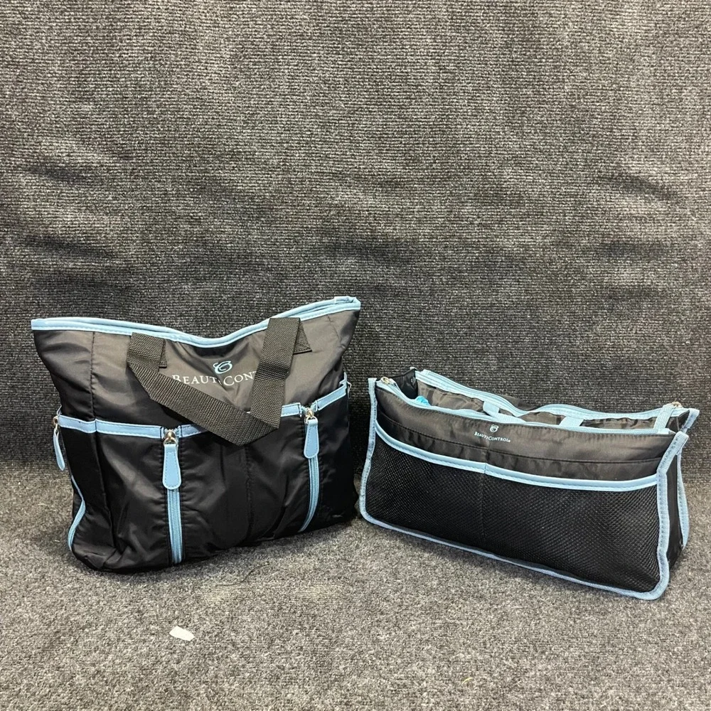 BeautiControl‎ 2 Piece Travel Cosmetic Bag Set Black Blue Professional Organizer
